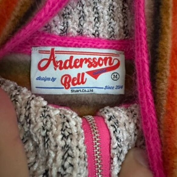 Andersson Bell Striped Chenille Fleece Crochet Quarter Zip Sweater (sz M) - Picture 8 of 12